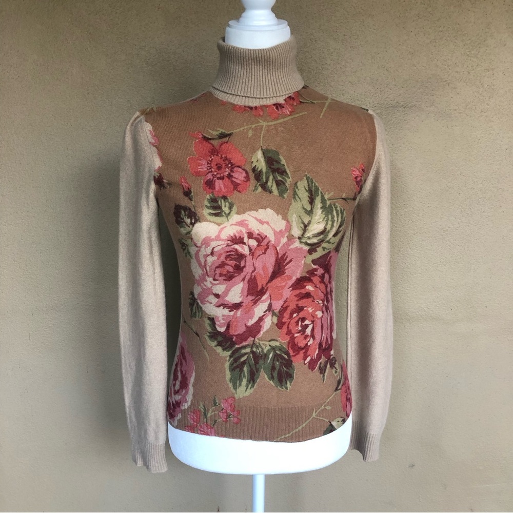 STUNNING Etro floral cashmere turtleneck sweater SzS Price Firm!